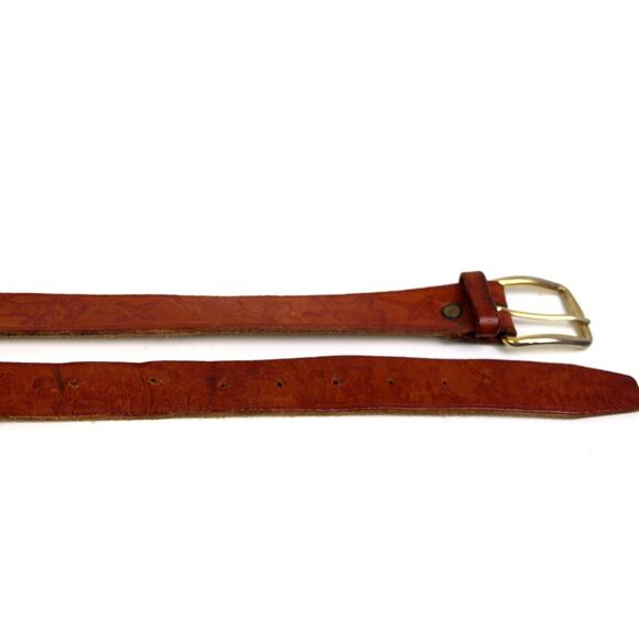 TOOLED TAN BROWN GENUINE LEATHER 7/8"Wd DRESS CASUAL WOMEN'S BELT Size S (R8 - Picture 13 of 14
